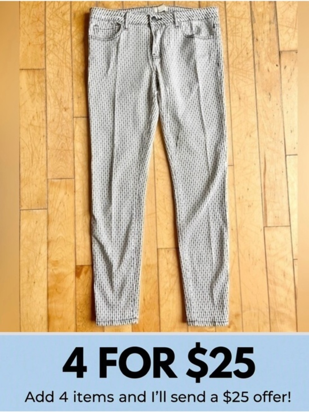 Forever 21 White Grey Patterned Pants Trousers Size 29
